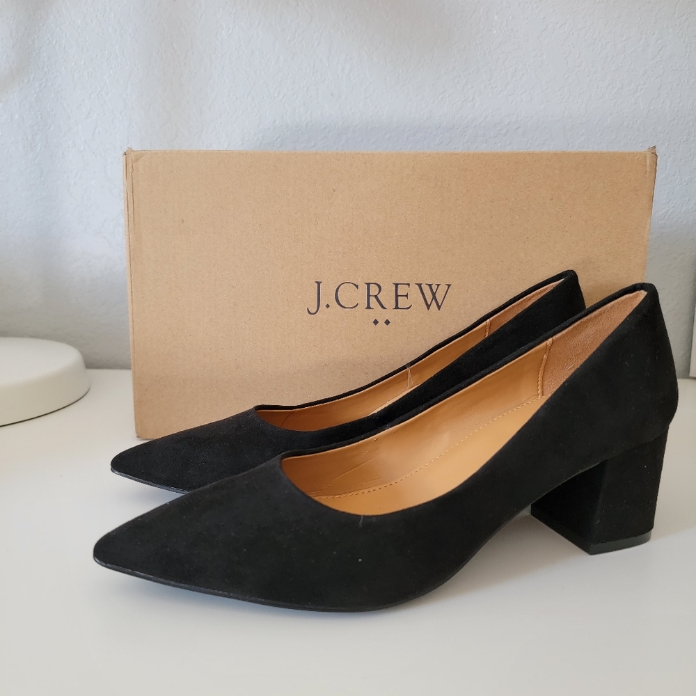 J. Crew Bryn Microsuade Pointy Toe Block Heels